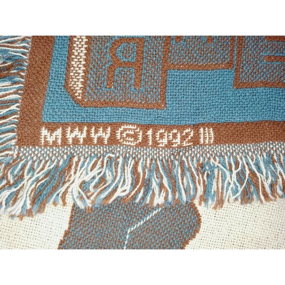 Tapestry Throw Blanket Vintage Teddy Bears Hearts MWW 1992 48" x 71" Fringe Blue - Picture 5 of 11